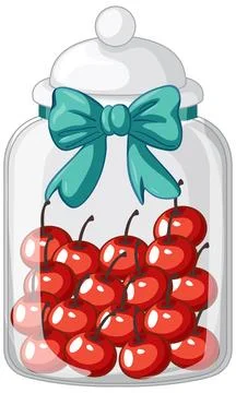 Vector Illustration of a Glass Jar Filled with Red Cherries Stock Illustration