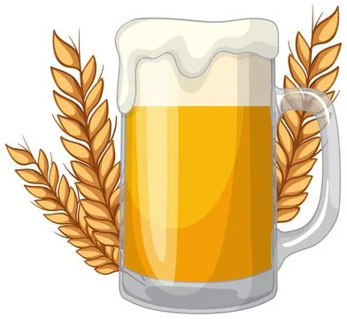 Vector Illustration of a Glass Mug of Beer with Wheat Stalks Stock Illustration