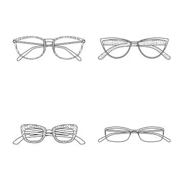 Vector illustration of glasses and frame icon. Collection of glasses and Stock Illustration