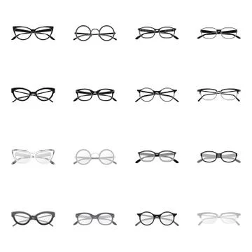 Vector illustration of glasses and frame sign. Collection of glasses and Stock Illustration