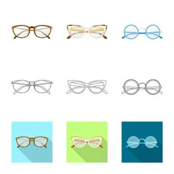Vector illustration of glasses and frame icon. Collection of glasses and Stock Illustration