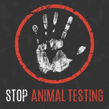 Vector illustration. Global problems of humanity. Stop animal testing sign. Ilustración de archivo