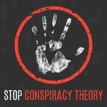 Vector illustration. Global problems of humanity. Stop conspiracy theory. Ilustração Stock