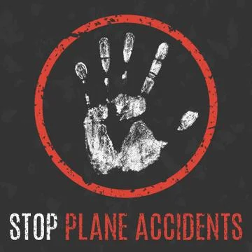 Vector illustration. Global problems of humanity. Stop plane accidents sign. Stock Illustration