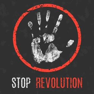 Vector illustration. Global problems of humanity. Stop revolution sign. 스톡 일러스트