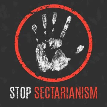 Vector illustration. Global problems of humanity. Stop sectarianism sign. Stock Illustration