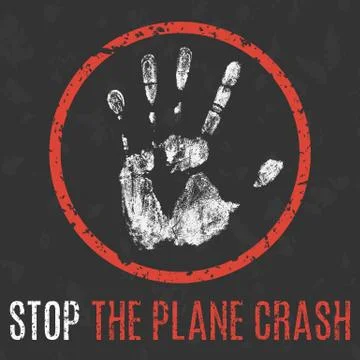 Vector illustration. Global problems of humanity. Stop the plane crash sign. Ilustración de archivo