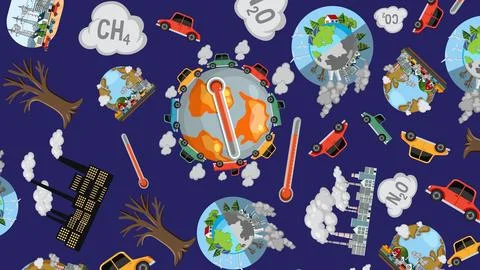 Vector Illustration of Global Warming and Climate Change Environmental Impact Stock Illustration