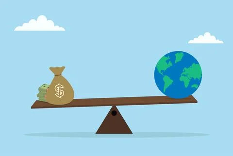 Vector illustration of a globe being measured with money on a balance scale Stock Illustration