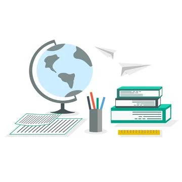 Vector illustration of a globe, books, Desk. Admission of student. Stock Illustration