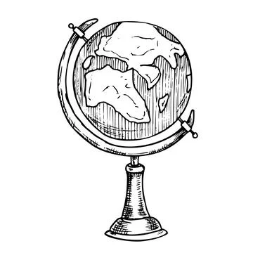 Vector illustration of Globe. Hand drawn sketch of vintage model of earth on Stock Illustration