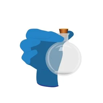 Vector illustration with a gloved hand holding a round flask Stock Illustration