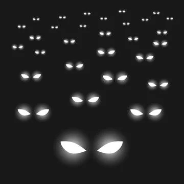Vector illustration of glowing wild white eyes. Stock Illustration