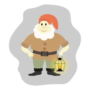 Vector illustration of a gnome with a lantern. Stock Illustration