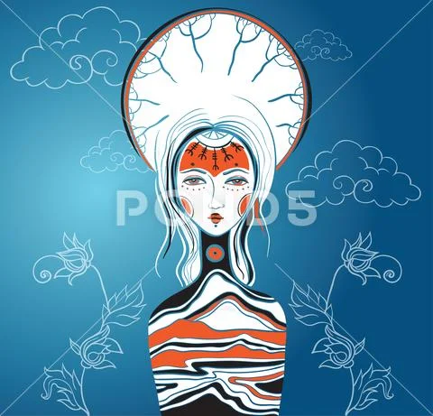 Vector illustration of the Goddess. Female archetype. Mother nature. Stock Illustration