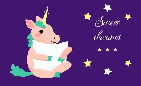 Vector illustration of going to bed pink unicorn Stock Illustration