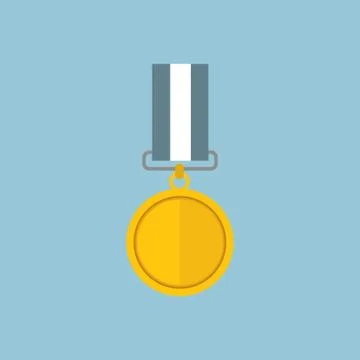 Vector illustration of gold medal, flat design Stock Illustration