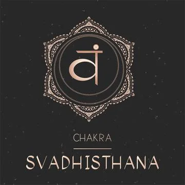 Vector illustration with gold symbol chakra Svadhishana on dark background. R Stock Illustration