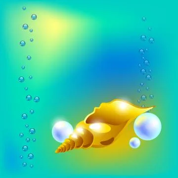 Vector illustration with golden beautiful seashell and peals Illustrazione stock