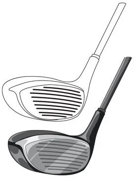 Vector Illustration of a Golf Club Driver in Line Art and Shaded Styles Stock Illustration