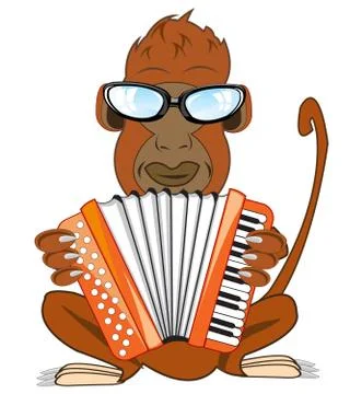 Vector illustration of the gorilla with accordeon Stock Illustration