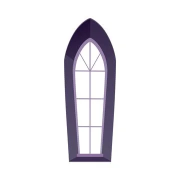 Vector illustration with a Gothic window with an arched frame with elongated  Stock Illustration