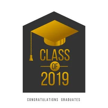 Vector illustration of a graduating class in 2019 graphics gold elements イラスト素材
