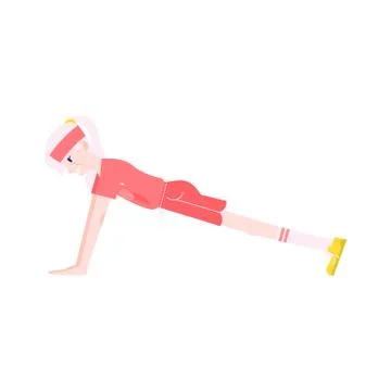 Vector illustration of grandmother standing in front plank sport pose in flat Stock Illustration