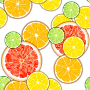 Vector illustration of a grapefruit orange lemon and lime slice seamless pattern Stock Illustration
