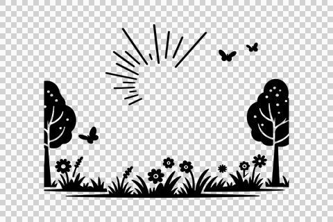 Vector illustration of grass silhouettes and plants and flowers Stock Illustration
