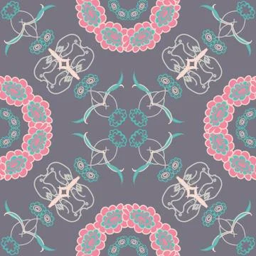 Vector illustration. Gray background with pink flowers (Seamless Pattern Illustrazione stock