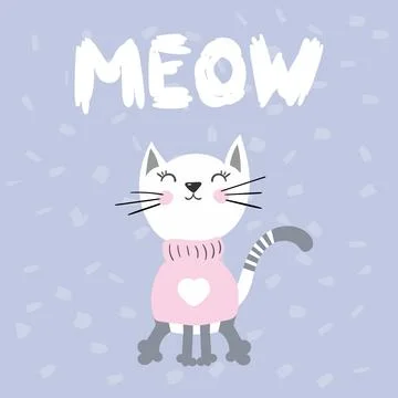 Vector illustration of a gray cat. It can be used as greeting card, poster Illustrazione stock
