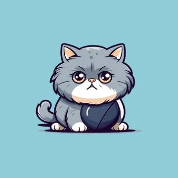Vector illustration of a gray cat sitting and holding a ball Stock Illustration