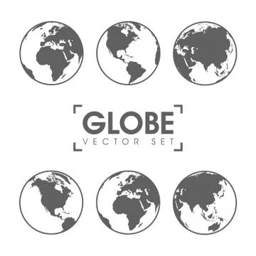 Vector Illustration of gray globe icons with different continents Stock Illustration
