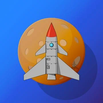 Vector illustration of a gray rocket with four wings, with a porthole on the  Stock Illustration