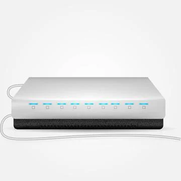 Vector illustration of gray router Gray Wi-Fi modem with blue indicators a... Stock Photos