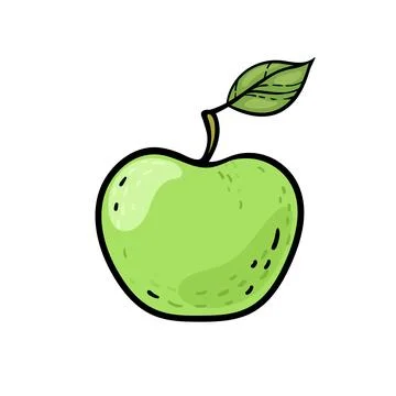 Vector illustration. Green apple with stem and leaf. Healthy vegetarian foo.. Stock Illustration