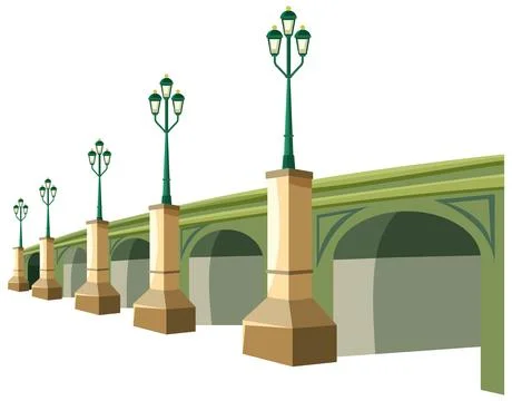 Vector Illustration of a Green Arched Bridge with Vintage Street Lamps Stock Illustration