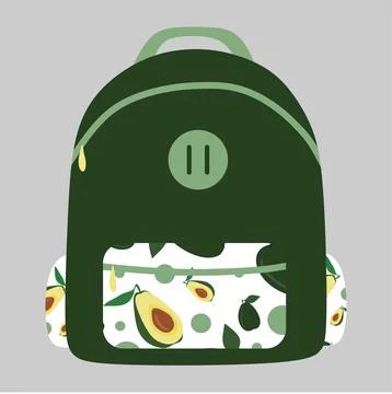 Vector illustration of Green Backpack with Avocado pattern. Green School ba.. Illustrazione stock