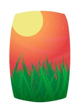 Vector Illustration of Green Fields And Sunrise Sky Stock Illustration