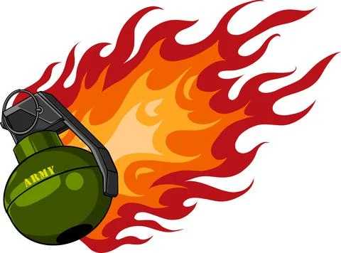 Vector illustration of green Grenade with flames Vector illustration Stock Illustration