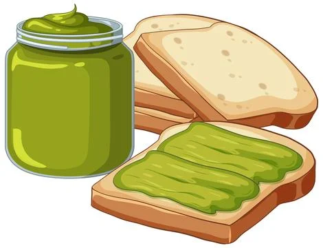 Vector Illustration of Green Jam Jar and Sliced Bread Toast Illustrazione stock