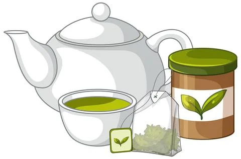 Vector Illustration of Green Tea Set with Teapot and Cup Stock Illustration