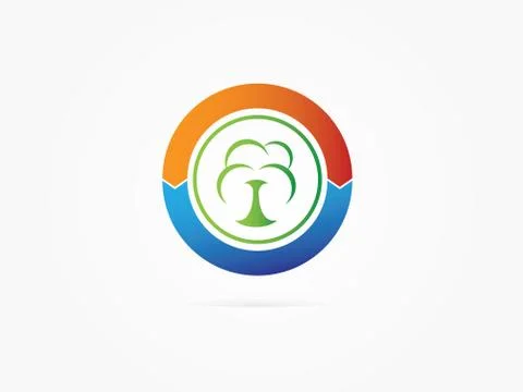 Vector Illustration Green tree in multicolored circle Stock Illustration