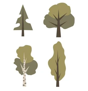 Vector illustration green tree set Stock Illustration