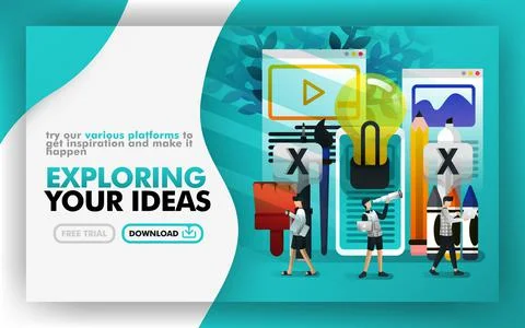 Vector illustration . green web banner about exploring your idea. people walk Stock-Illustration