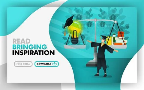 Vector illustration . Green website banners about reading bring inspiration.  Stock Illustration