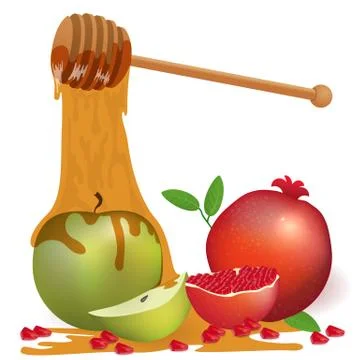 Vector illustration greeting card , background with apple honey and pomegrana Stock Illustration