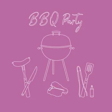Vector illustration with grill and barbecue tools. Stock Illustration