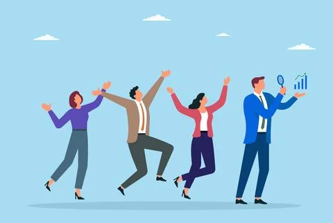Vector illustration of a group of businessman finding a business success Stock Illustration